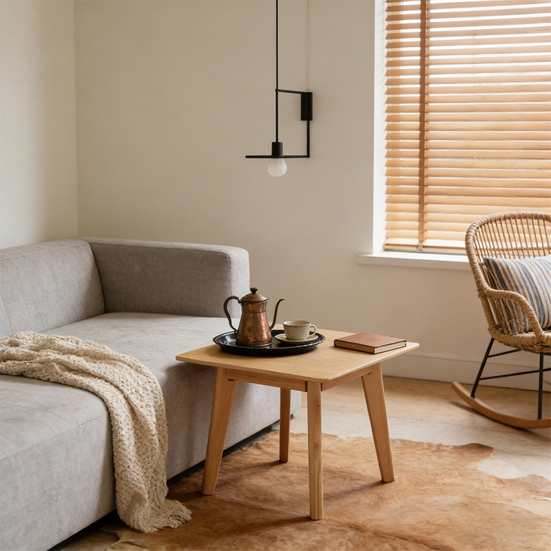 Contemporary 60cm Wooden Square Accent Table Minimalist Square Side Table Stylish 60cm Square End Table in Light Natural Wood