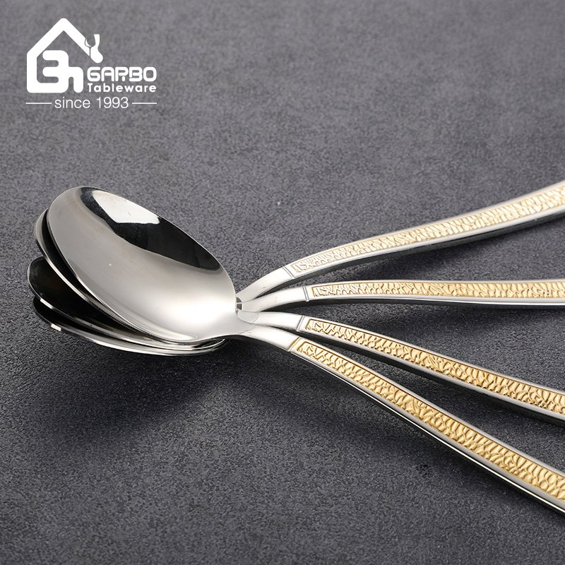 High End Golden Design Stainless Steel Cutlery Dinner Spoon Set OEM Branded Logo Table Spoon Set Middle East