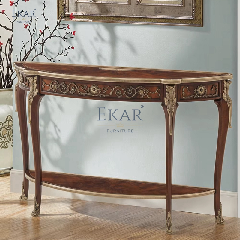 Classic Solid Wood Console Table with Carved Details for Entryway or Living Room