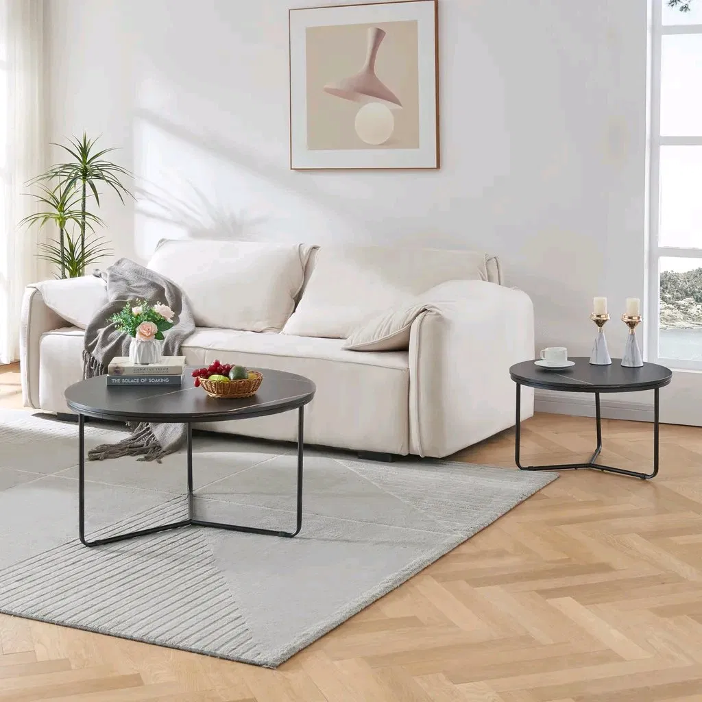 Stylish Modern Nesting Round Wood Side Table for Living Room