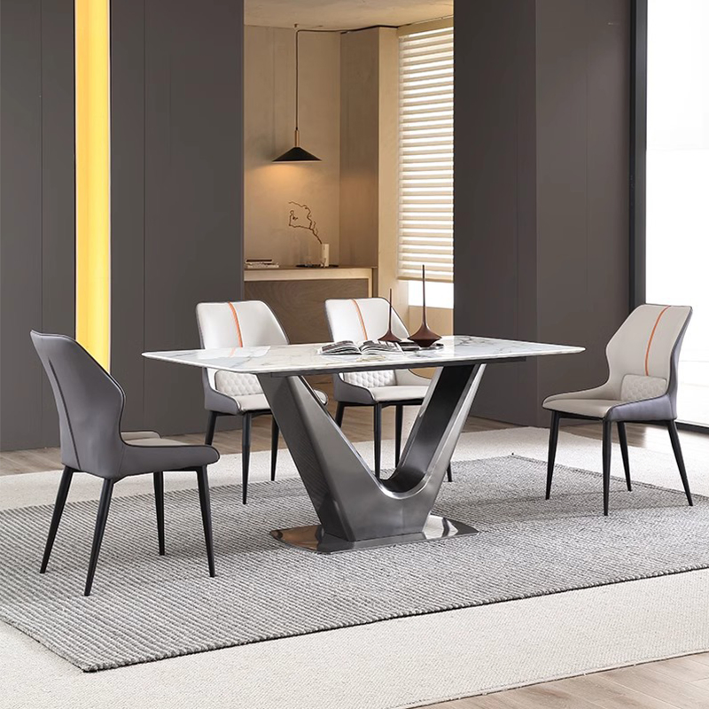 Light Outdoor Sintered Stone Table Patio Furniture Stone Effect Dining Set