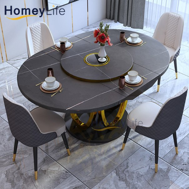 Italian Style 10 Piece Marble Stainless Steel Dining Set with Extendable Table