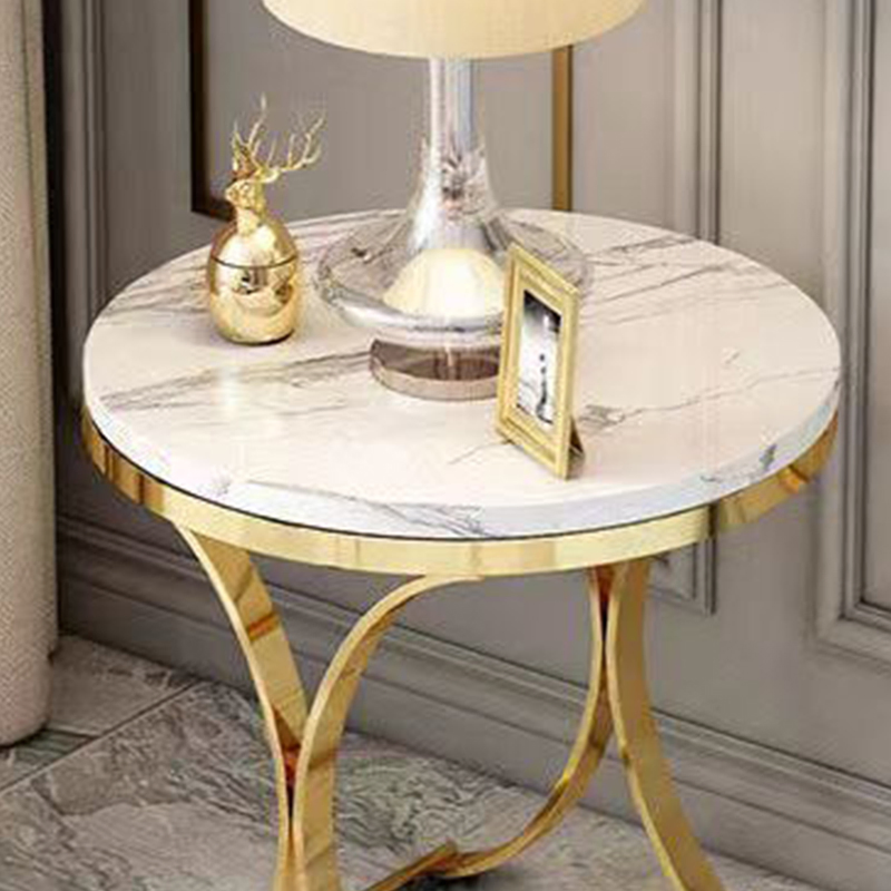 Foshan Furniture Small Sofa Tea Table Metal Round Black Gold Side Table Tempered Glass Top Coffee Table for The Living Room