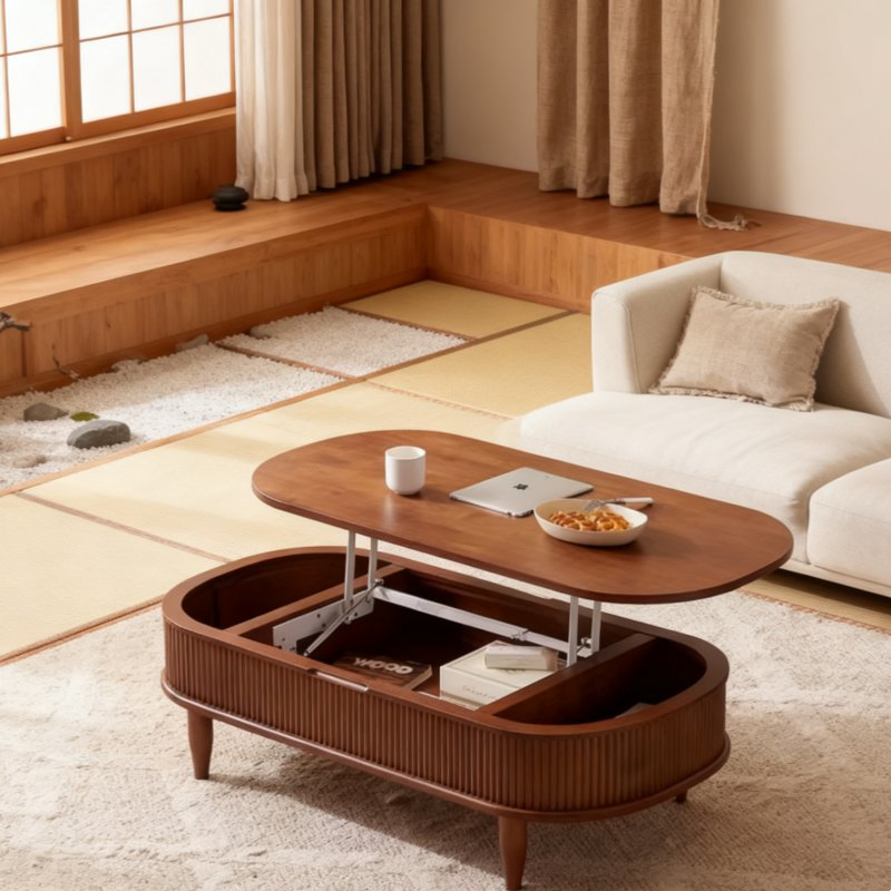 Modern Nordic Luxury Adjustable Height Top Furniture Living Room Oval Lift-Top Coffee Table
