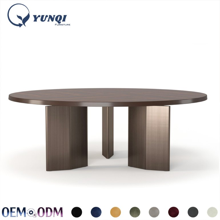 High End Luxury Villa Furniture Modern Eight Seater Large Brown Marble Round Dining Room Brown Table Set