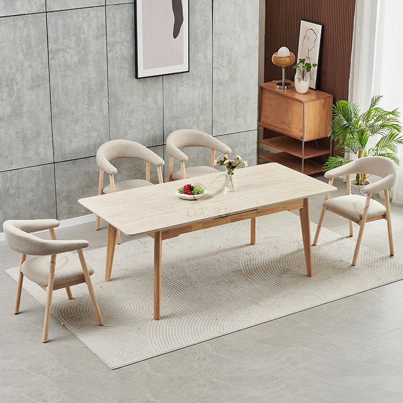 Modern Luxury Rectangle Dinner Table Set 6 Chairs MDF Extendable Dining Table