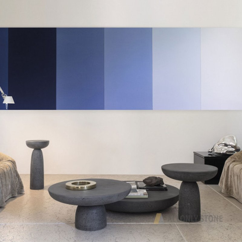 Industrial Style Natural Black Basalt Stone Side Table Nesting Coffee Table Set for Living Room Outdoor Indoor