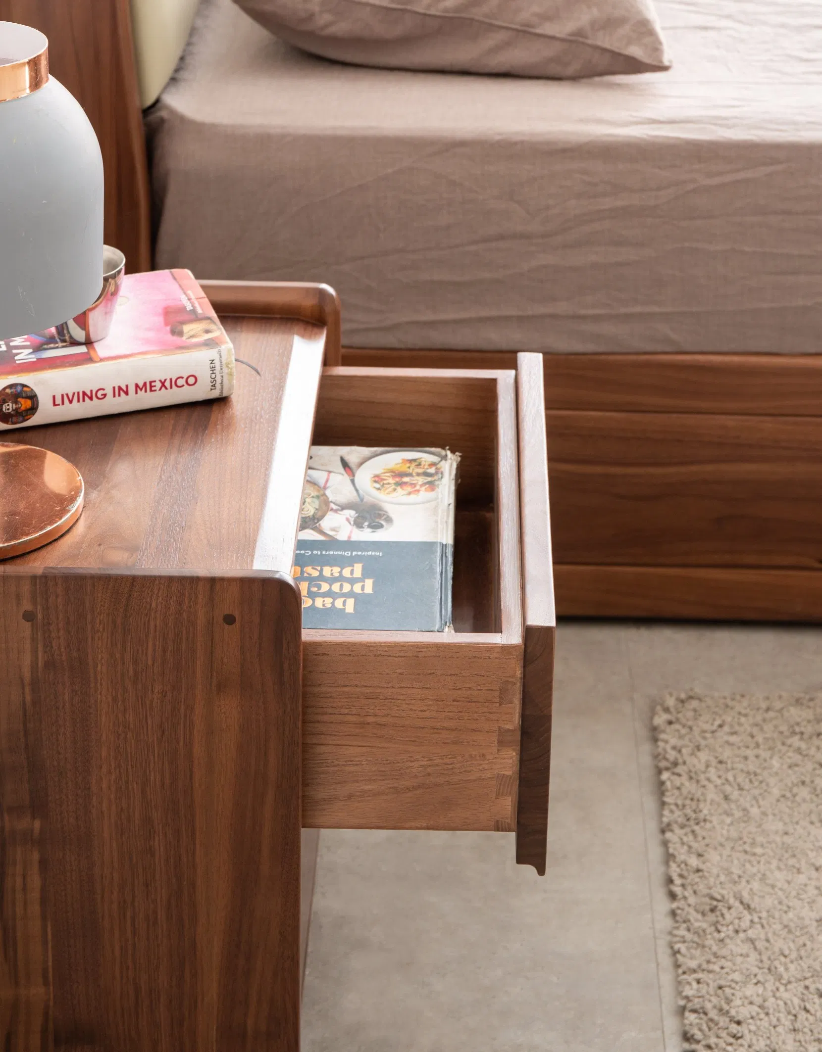 Luxurious Rich Solid North American Black Walnut Home Bedroom Bedside Table