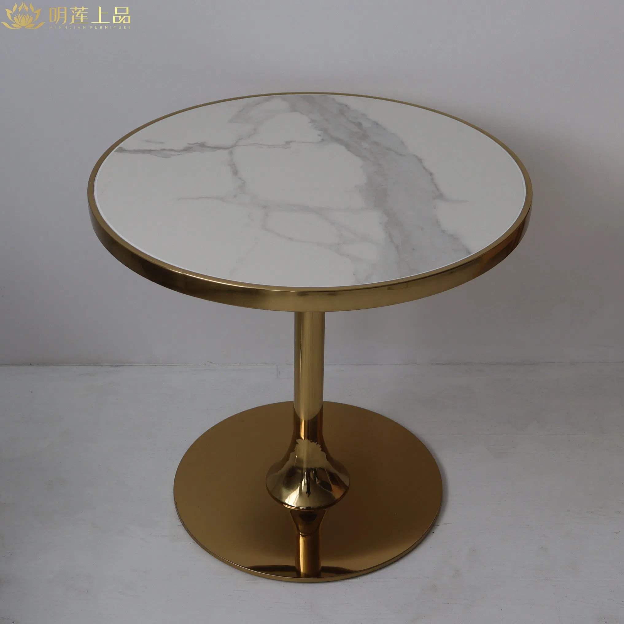 Modern Design Contract Furniture Round White Marble Coffee Table with Metal Base
