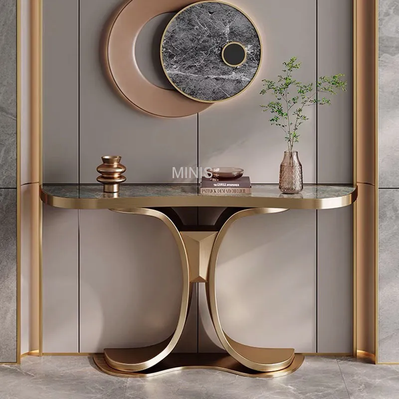 Chinese Factory Wholesale Price Hallway Gold Metal Marble Console Table