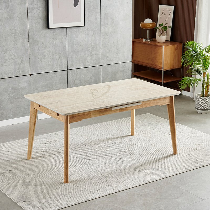 Modern Luxury Rectangle Dinner Table Set 6 Chairs MDF Extendable Dining Table