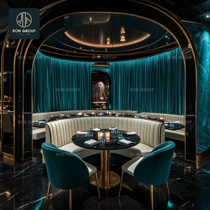 Luxury Customized Leather Booth Seating Round Marble Table and Chairs High-End Coffee Shop Restaurant Furniture Sets