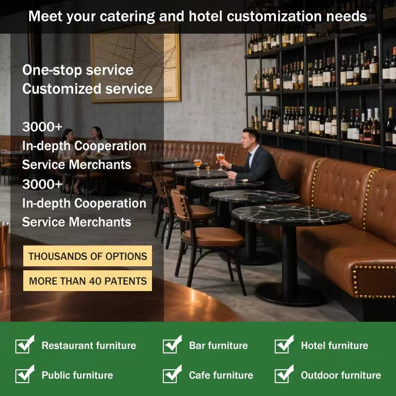 Customize European Vintage Leather Cover Wooden Frame Restaurant Furniture Set with Chesterfield Sofa Booth Seating High End Table and Booth