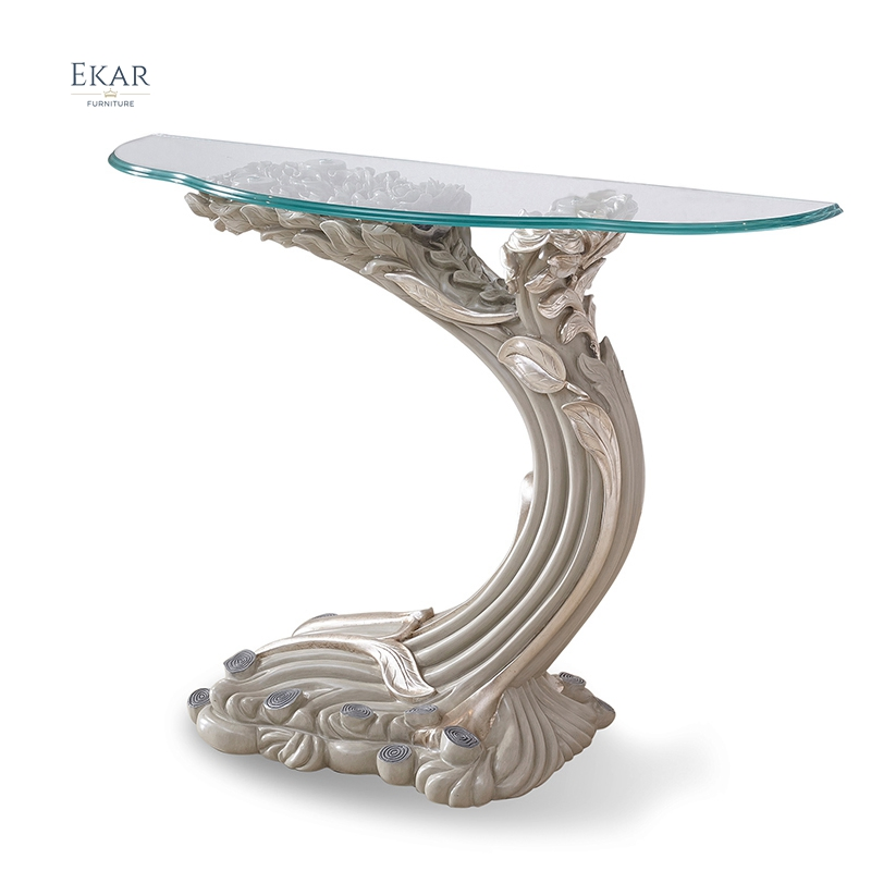 Half Moon Hand Carved Glass Top Luxury Console Table
