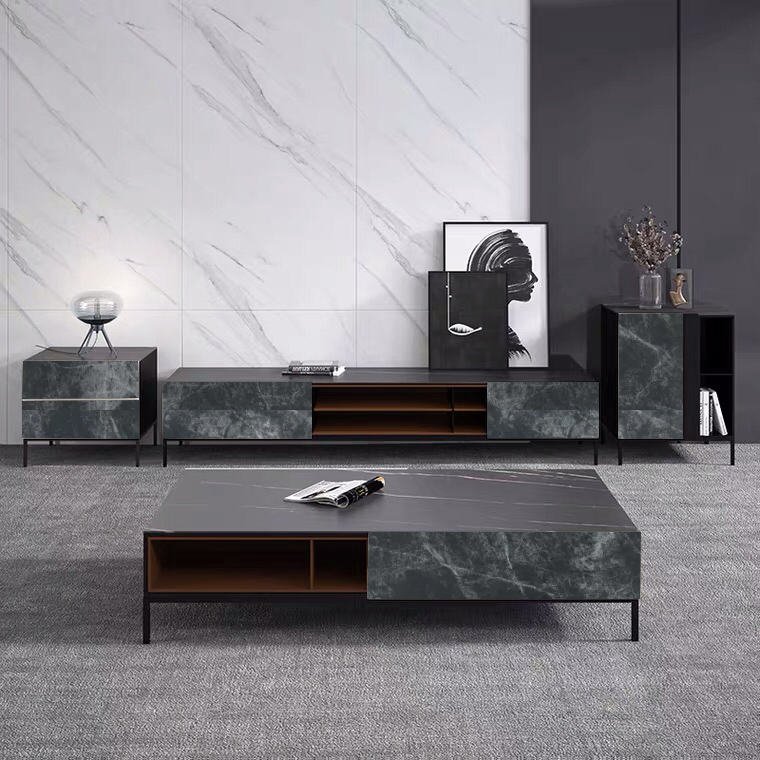Modern Coffee Table for Living Room Balcony Office Marble Top Accent Side Tables TV Stand Set Furniture