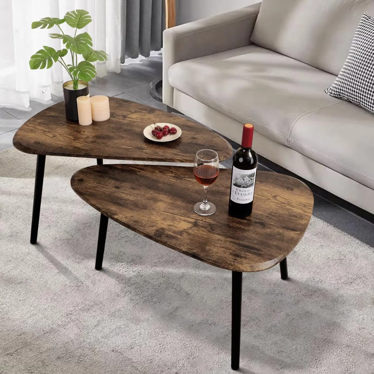 Hot Sale Triangle Side Table 2 Set Nesting Coffee Table Center Coffee Table for Living Room