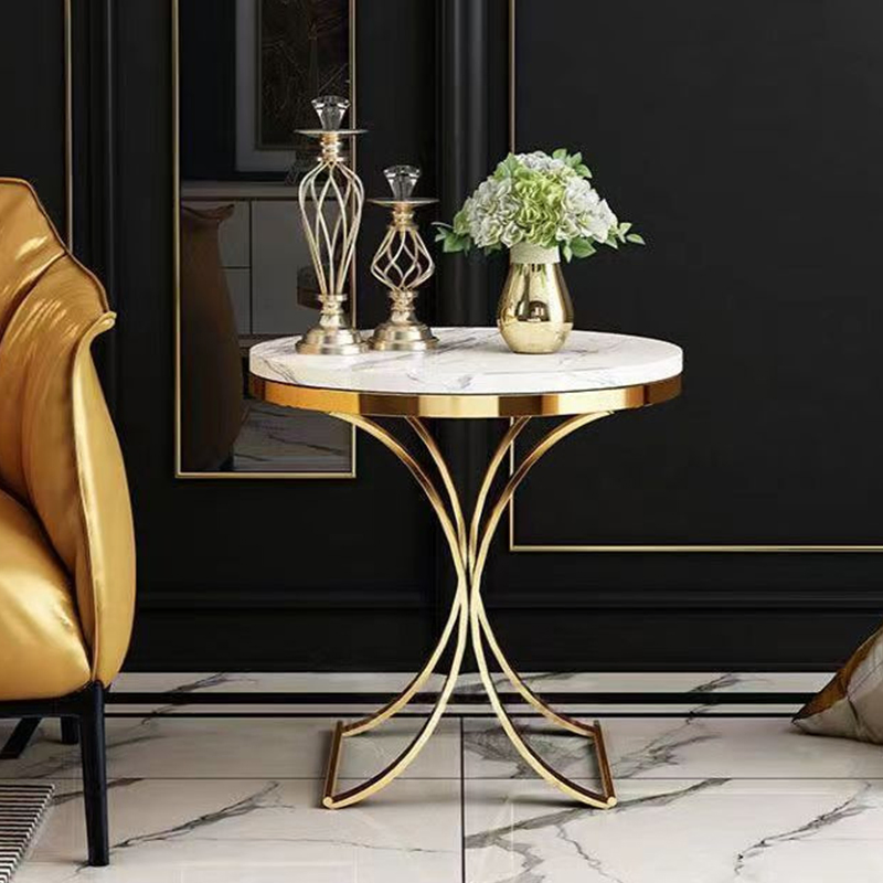 Foshan Furniture Small Sofa Tea Table Metal Round Black Gold Side Table Tempered Glass Top Coffee Table for The Living Room