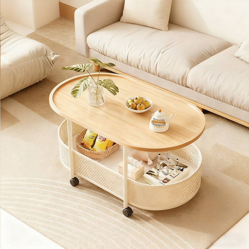 Modern Movable Storage Cart Bedside Table Side Table with Storage Basket for Living Room Bedroom