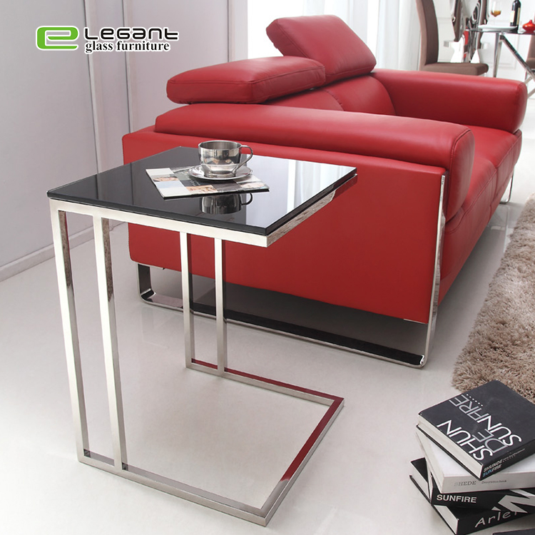 Modern Style Square Black Tempered Glass Side Table Coffee Nesting Table