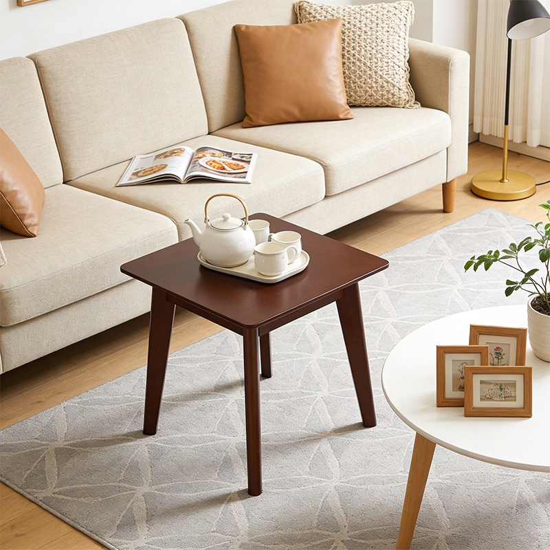 Modern Walnut Square Side Table Minimalist Square End Table Stylish 60cm Walnut Square Accent Table for Living Room