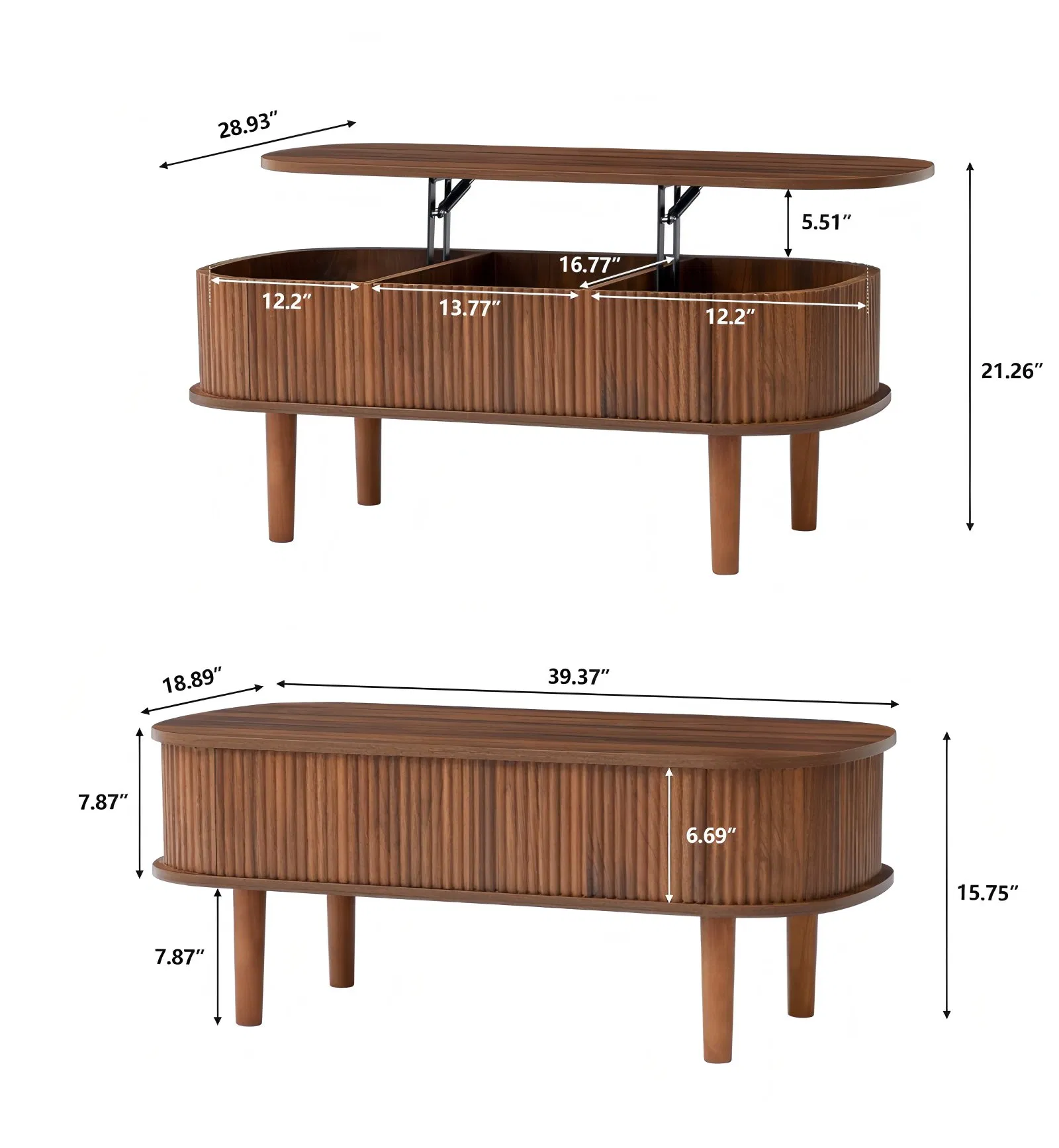 Modern Medieval Lift-Top Coffee Table with Groove Design &amp; Gas Lift Support