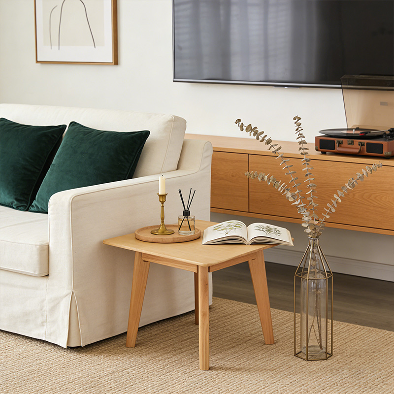 Contemporary 60cm Wooden Square Accent Table Minimalist Square Side Table Stylish 60cm Square End Table in Light Natural Wood