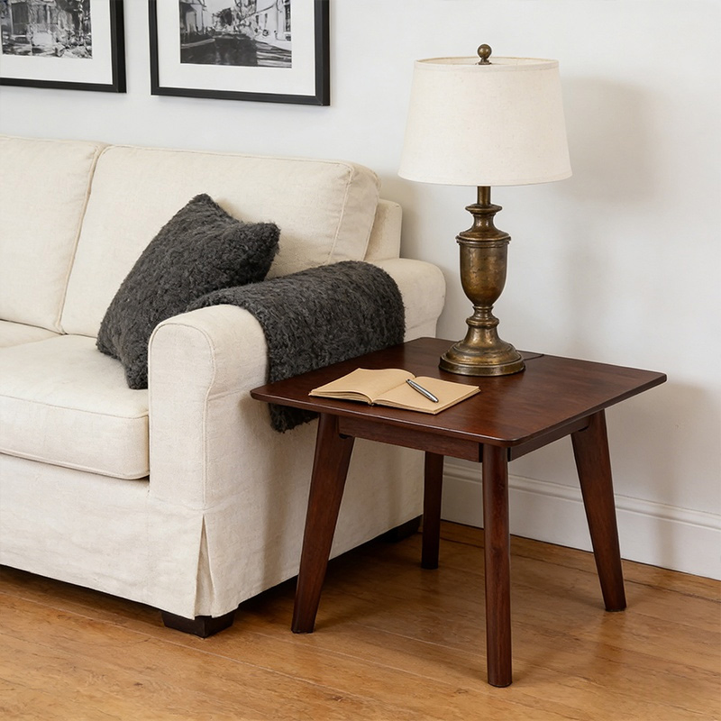 Modern Walnut Square Side Table Minimalist Square End Table Stylish 60cm Walnut Square Accent Table for Living Room