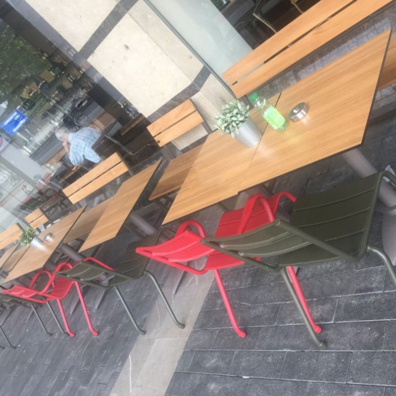 Waterproof Fire Resistant Outdoor Wooden Compact Dining Table with Metal Legs