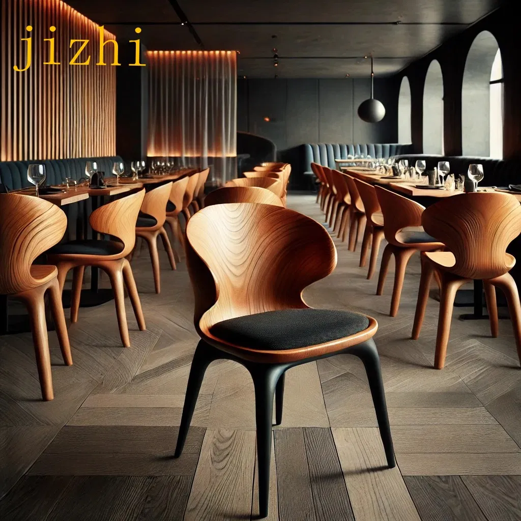 High-End Designer Restaurant Set with Solid Wood Dining Chairs and Lounge Table