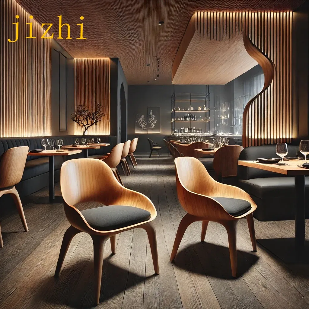High-End Designer Restaurant Set with Solid Wood Dining Chairs and Lounge Table