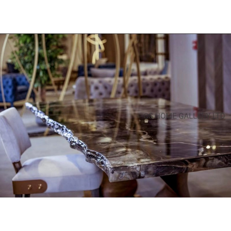 Wooden Modern Home Natural Marble Stainless Steel Furniture Dining Table