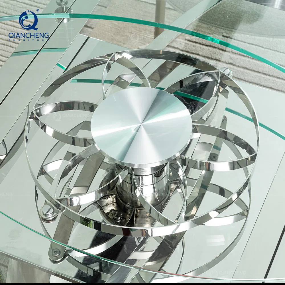 Modern Mesa Comedor Extensible Kitchen Tavolo Da Pranzo Allungabile Folding Extendable Multi-Functional Rotatable Glass Dining Table Set