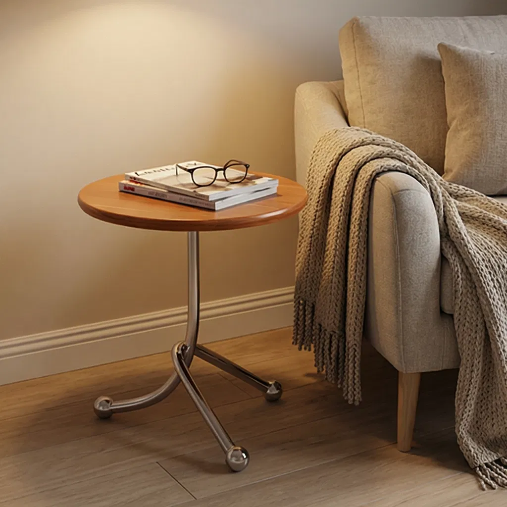 Contemporary Round Tabletop Chrome Tripod Base Reflective Metal Support Bedroom Accent Side Table