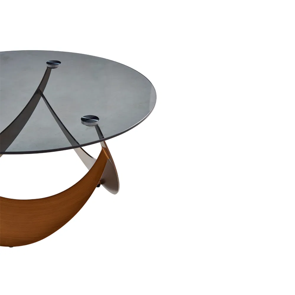 Luxury Modern Furniture Living Room Dark Gray Glass Top Round Coffee Table with Antique Bronze Carbon Steel Tripod