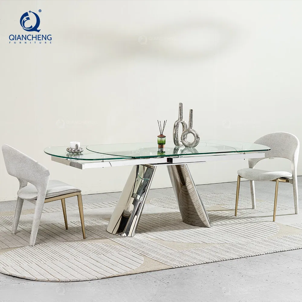 Modern Mesa Comedor Extensible Kitchen Tavolo Da Pranzo Allungabile Folding Extendable Multi-Functional Rotatable Glass Dining Table Set