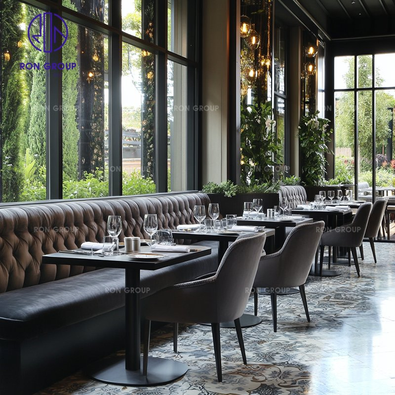 High-End Wood Table and Chair Leather Booth Bench Seating Modern Restaurant Hotel Furniture Sets