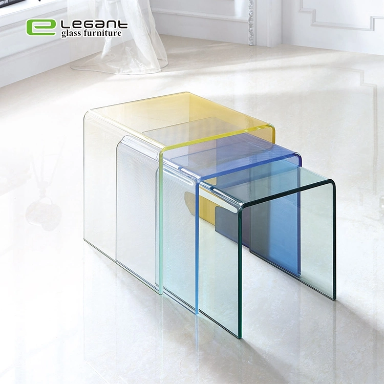 Modern Style Colorful Tempered Glass Side Coffee Table Nesting Table for Sale