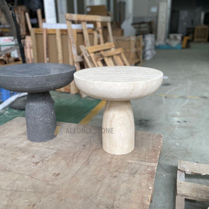 Industrial Style Natural Black Basalt Stone Side Table Nesting Coffee Table Set for Living Room Outdoor Indoor