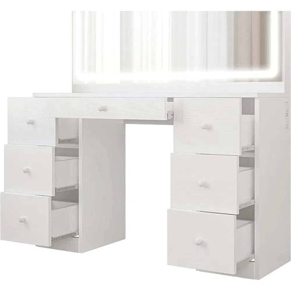 High-End Luxury Vanity Set with 7-Drawer Large Capacity Dressing Table, White