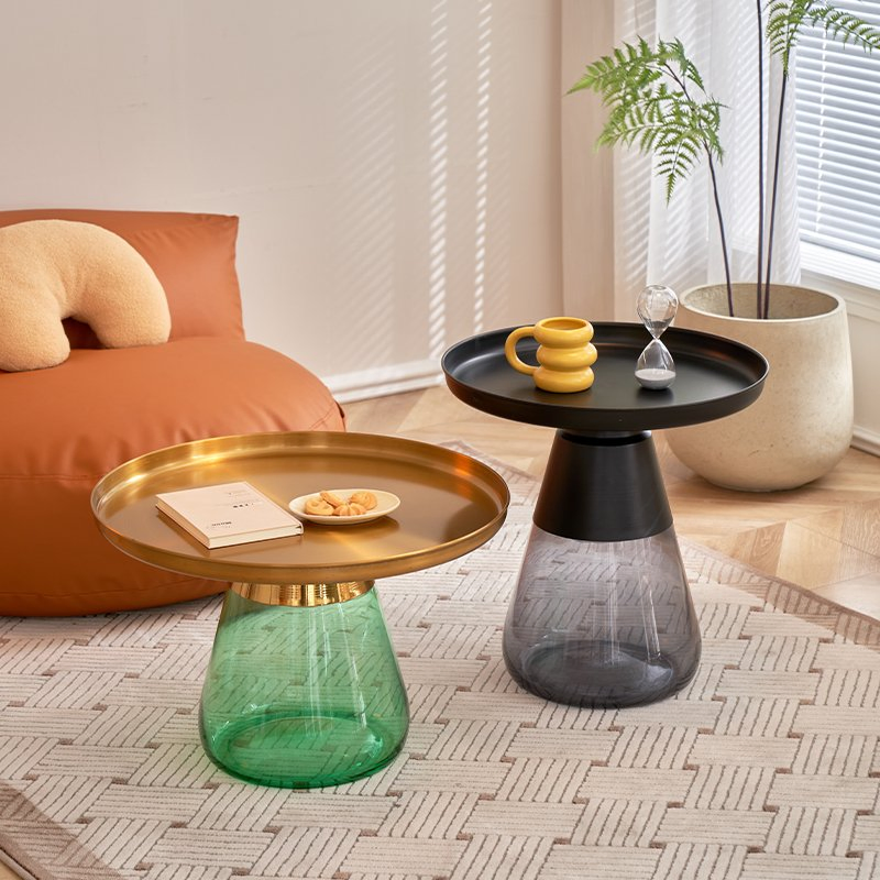 Small Coffee Table Round Simple Modern Unique Glass Corner Table