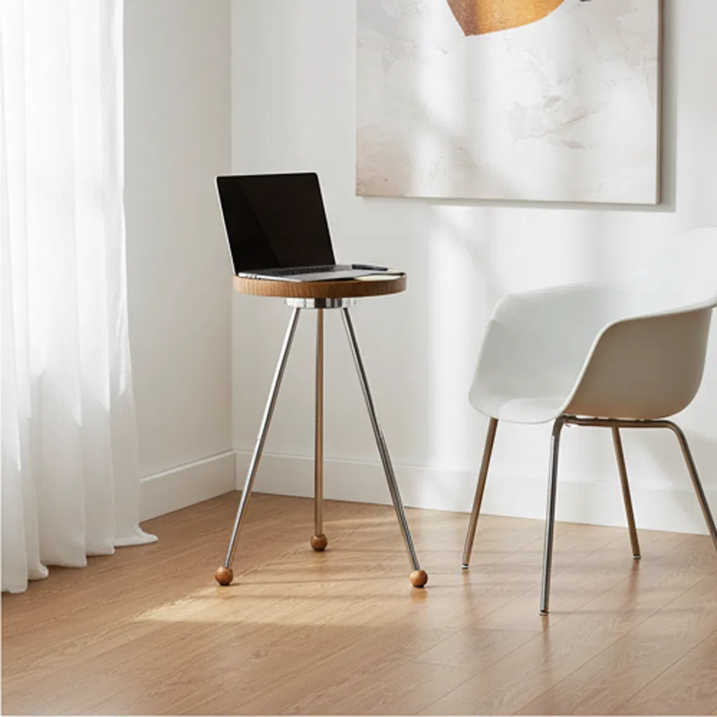 Retro Charm Circular Wood Tray Top Metal Tripod Base Practical Accent Home Decor Side Table