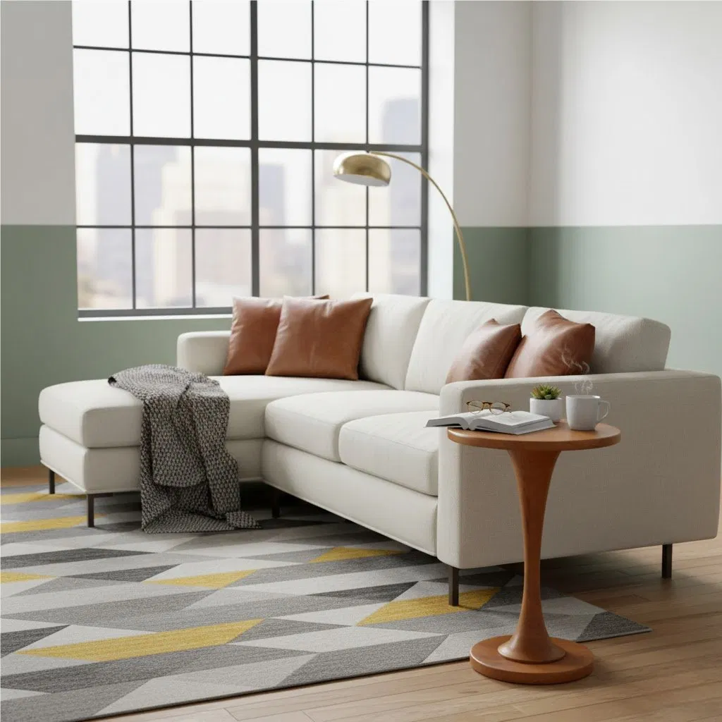 Teak Swirl Pedestal Side Table, Curved Spiral Base, Modern Accent Table