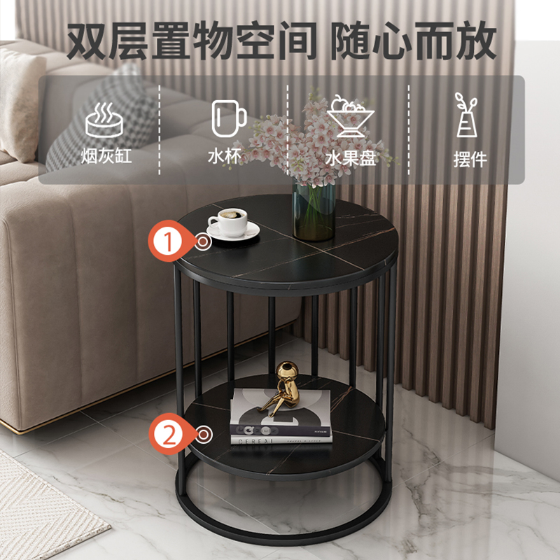 Black Marble Glass Modern Luxury Living Room Dining Table Steel Round Coffee Table