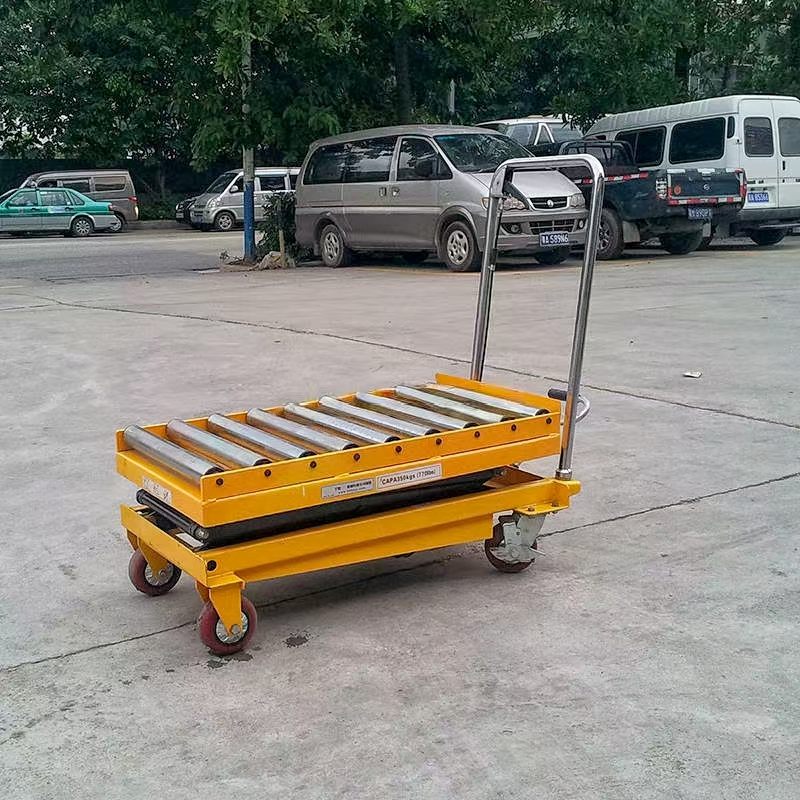 Portable Manual Roller Top Scissor Lift Trolley Hydraulic Roller Lift Table