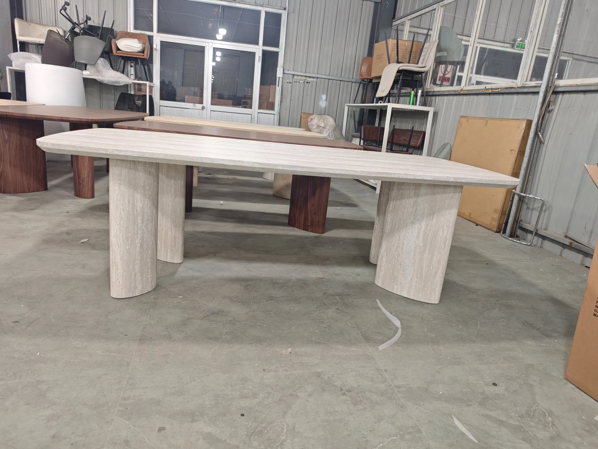 Walnut Wood-Colored Wavy Base Dining Table Modern Luxury Dining Table.