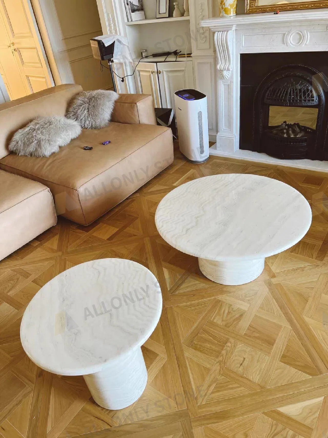 Wholesale Travertine Pedestal Marble Side Table Natural Stone Display Counter Table Modern Living Room Luxury Nesting Stone Coffee Table