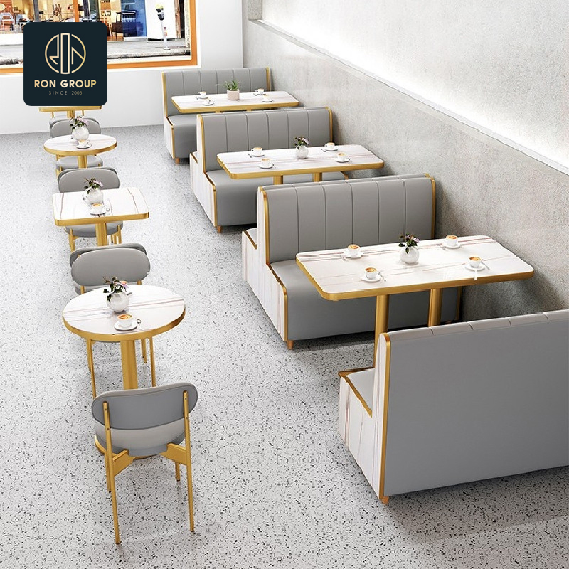 Modern Foshan Commercial Hotel Furniture Cafe Sofa Booth Seating Round Square Marble Restaurant Chair and Table for Coffee Shop Restaurant