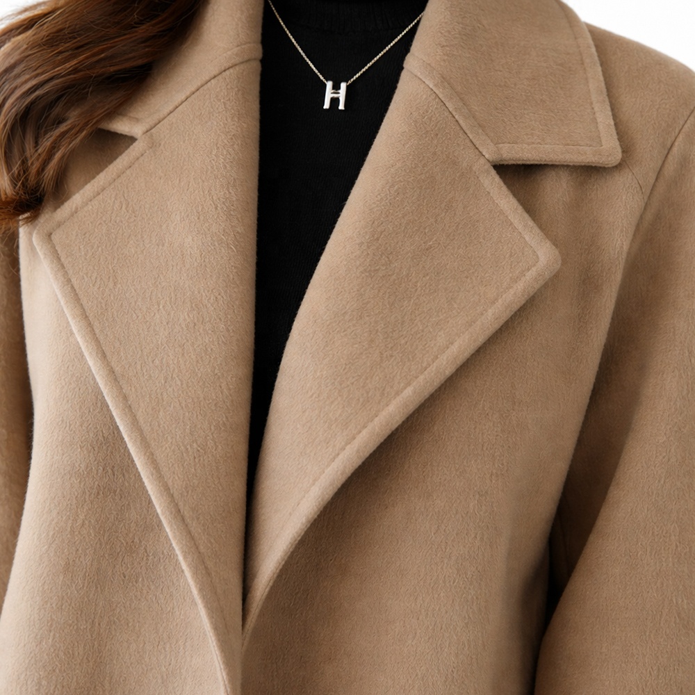 Boying Women's Double-Faced Wool Cashmere Mid-Length Winter Coat Stylish Loose Fit Overcoat Warmth Fur Women's Woolen Outerwear