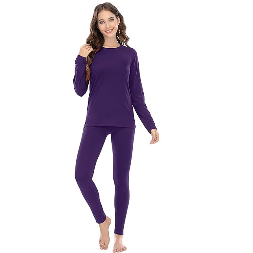 Solid Underwear for Women Winter Warm Base Layer Top &amp; Bottom Set Ski Cold Weather Gear with Fleece Lined T Shirts &amp; Leggings