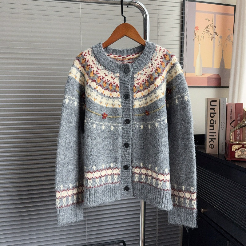 High End Handmade Crochet Sweater Jacket for Women, Autumn and Winter New Loose and Lazy Style Knitted Cardigan